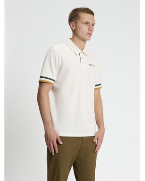 Ben Sherman Short Sleeve Cuff Detail Polo In Ivory - White