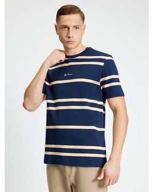 Ben Sherman Short Sleeve Pique Stripe Tshirt In Dark Navy - Blue