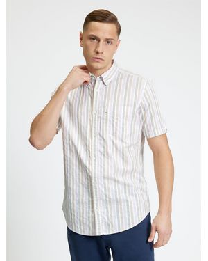 Ben Sherman Short Sleeve Multicolour Candy Stripe Shirt In Snow White - Blue