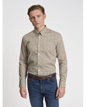 Ben Sherman Long Sleeve Winter Floral Print In Fog - Blue