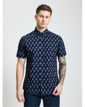 Ben Sherman Short Sleeve Paisley Print Shirt In Dark Navy - Blue