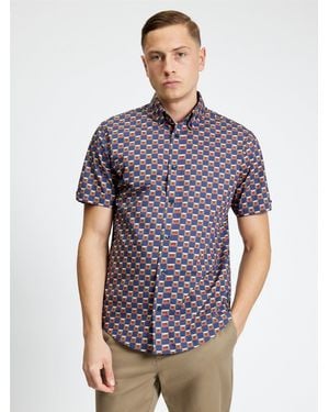 Ben Sherman Short Sleeve Retro Geo Print Shirt In - Multicolour