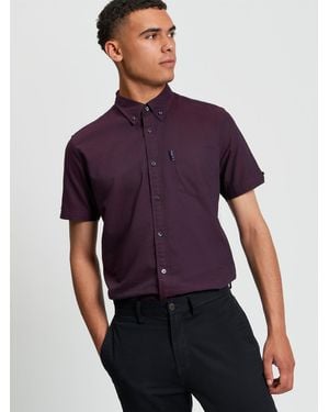 Ben Sherman Short Sleeve Signature Oxford Shirt In Dark Wine - Purple