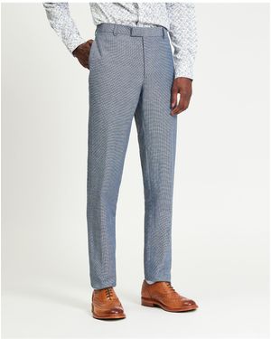 Ben Sherman Puppytooth Linen Blend Trouser - Blue