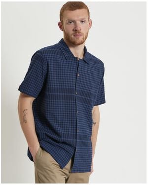 Ben Sherman Short Sleeve Seersucker Gingham Shirt In Dark Navy - Blue