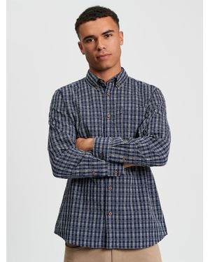 Ben Sherman Raised Yarn Check Shirt In Marine - Multicolour