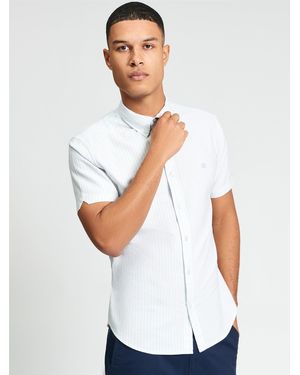 Ben Sherman Short Sleeve Oxford Stripe Shirt In Light Blue - White