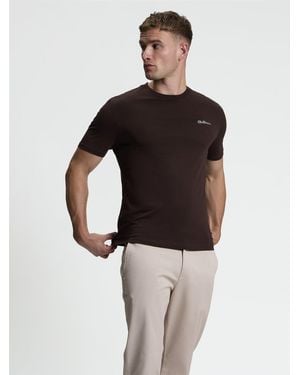 Ben Sherman Short Sleeve Signature Tshirt In Dark Brown - White