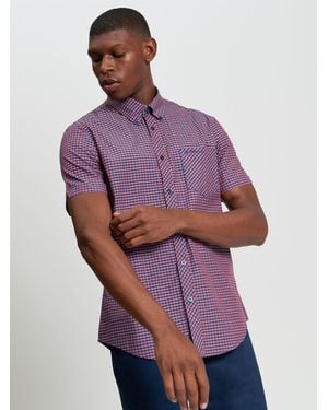 Ben Sherman Short Sleeve Gingham Shirt In Burnt Orange - Purple