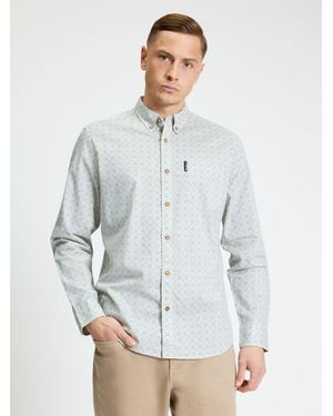 Ben Sherman Long Sleeve Geo Stamp Print Shirt In Denim - White