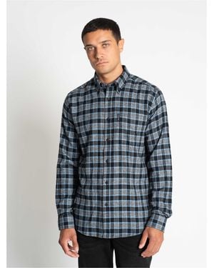 Ben Sherman Long Sleeve Diffused Gingham Check Shirt In Slate - Blue