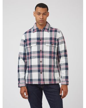 Ben Sherman Large Scale Plaid Jacket In White - Blue