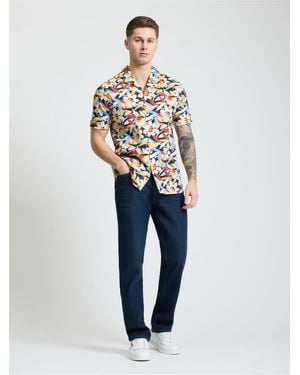 Ben Sherman Short Sleeve Abstract Floral Print Shirt In Dark Navy - Blue