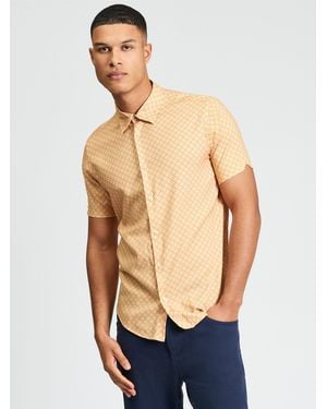 Ben Sherman Short Sleeve Linear Geo Print Shirt In New Gold - Blue