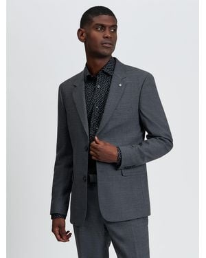 Ben Sherman Crepe Stripe Jacket In Charcoal - Blue
