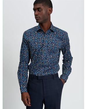 Ben Sherman Stretch Printed Winter Floral Shirt In Dark Navy - Blue