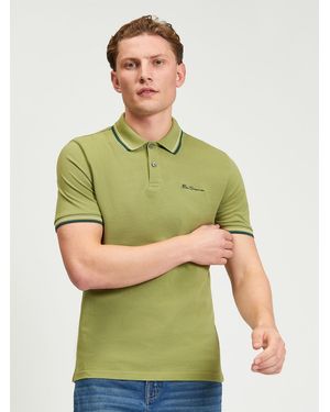 Ben Sherman Short Sleeve Signature Pique Polo In Olive - Green