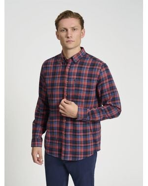 Ben Sherman Long Sleeve Brushed Plaid Check In Mauve - Blue