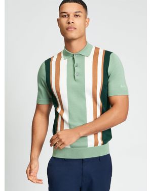 Ben Sherman Short Sleeve Vertical Stripe Knitted Polo In Sage - Green