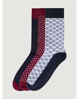 Ben Sherman 3 Pack Socks Poka Dot, Star Geo, Block Geo - Blue