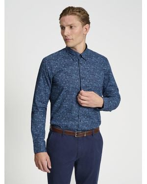 Ben Sherman Long Sleeve British Mono Floral Print In Dark Navy - Blue