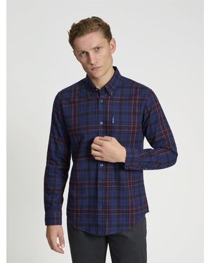 Ben Sherman Check Brushed Flannel Shirt In Navy - Blue