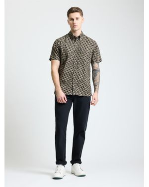Ben Sherman Short Sleeve Block Leaf Print Shirt In Black - Multicolour