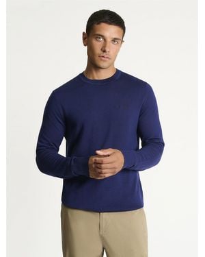 Ben Sherman Long Sleeve Merino Crew Neck In Navy - Blue