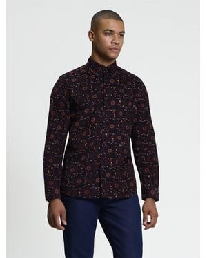 Ben Sherman Long Sleeve Floral Print Cord Shirt In Dark Navy - Blue