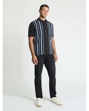 Ben Sherman Button Through Stripe Polo Shirt In Black - Blue