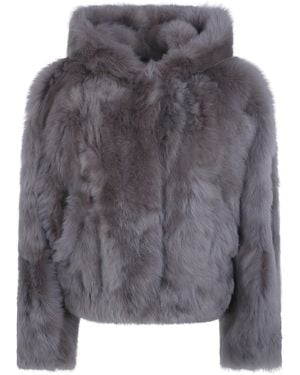 Blancha Jacket Furry Hooded "Toscana Shearling" - Grey