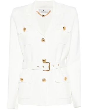 Elisabetta Franchi Belted And Pocket Knit Cardigan - White