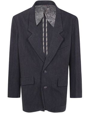 Ziggy Chen Blazer Raw Edge Collar "Raw Edge Collar 2 Button Blazer" - Blue