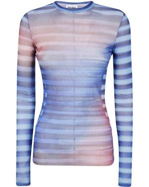 Jean Paul Gaultier Mesh Long Sleeves Top Printed "Air" - Blue