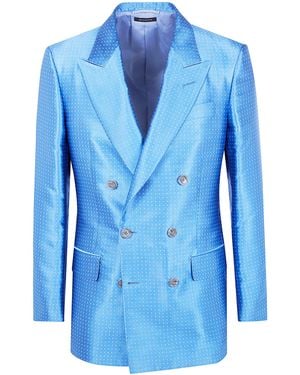 Tom Ford Duchesse Polka Dot Jacquard Double Breasted Jacket - Blue
