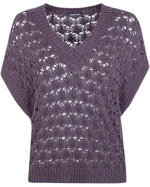 Anneclaire Short Sleeves V Neck Jumper - Purple