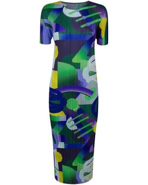 Pleats Please Issey Miyake Dress Manica Lunga "Playground" - Blu