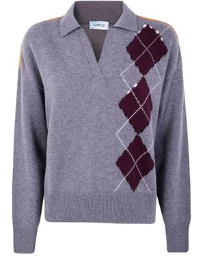 Mrz Long Sleeve Intarsia Knit Polo - Blue