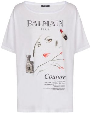 Balmain Beauty Print Embroidery Patches T-Shirt - Grey