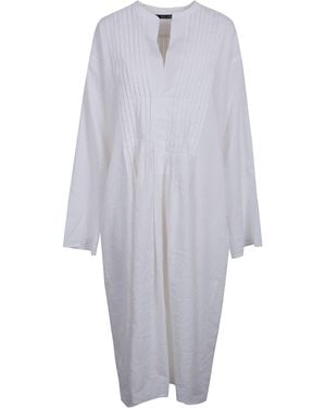 Sofie D ́hoore Dong Long Sleeve Dress With Pleated Chest - White
