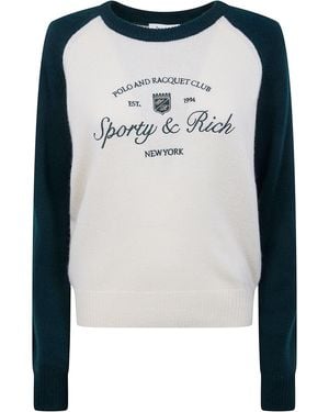 Sporty & Rich 'Syracuse' Cashmere Baseball Jumper - Blue