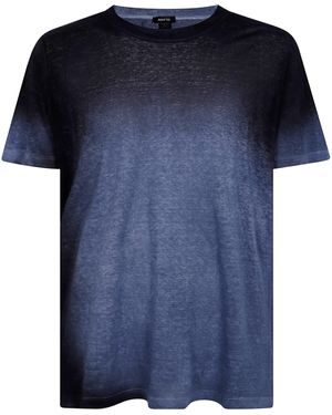 Avant Toi Hand Panted Linen Jersey T-Shirt With Short Sleeves - Blue