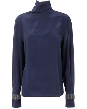 Brunello Cucinelli Turtle Neck Blouse - Blue