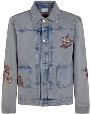 Drole de Monsieur "Brodée Fleurs" Dusty Denim Jacket - Grey