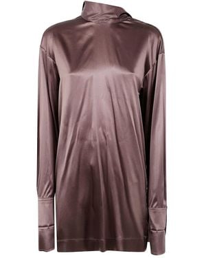 Dries Van Noten "Chaddy 2033" Strech Satin Shirt - Brown