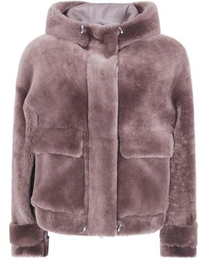 Blancha Giacca Con Cappuccio "Straight Merino Shearling Jacket" - Viola