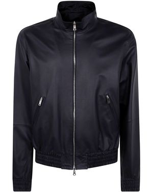 Desa Leather Reversible Bomber Jacket By - Blue