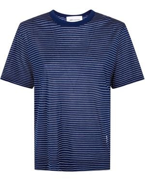 Ami Paris Classic Fit Short Sleeves Striped Teeshirt Wit - Blue