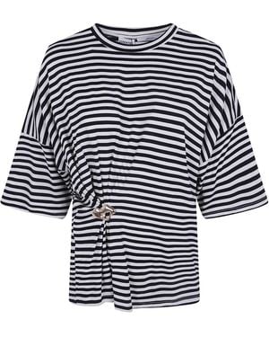 Essentiel Antwerp "Kriss" Striped T-Shirt With Brooch - Blue