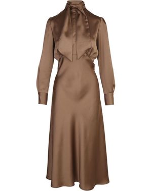 NINA 14.7 High Neck L/s Midi Dress - Brown